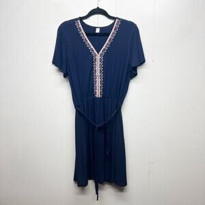 Old Navy Womens Dress Large Embroidered Flutter Sleeve Midi Stretch Boho Western